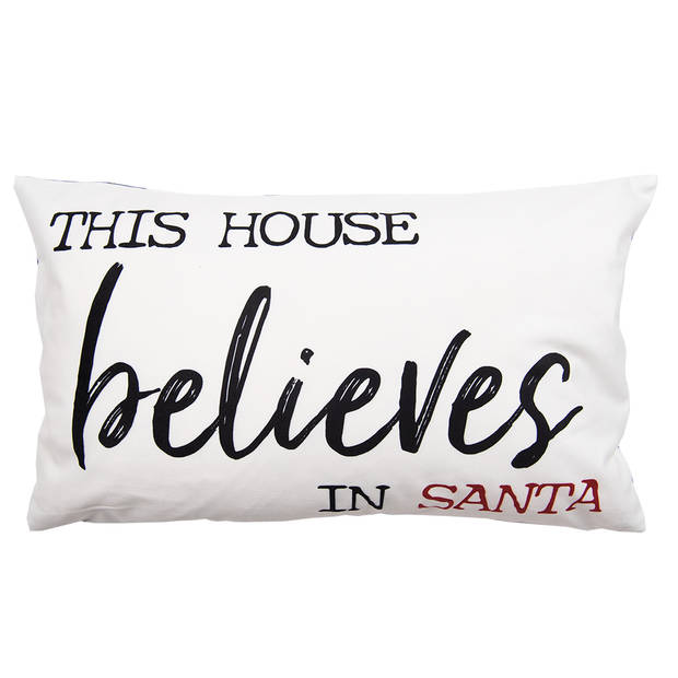 Clayre & Eef Kussenhoes 30x50 cm Wit Zwart Polyester Rechthoek This house believes in Santa Sierkussenhoes Wit