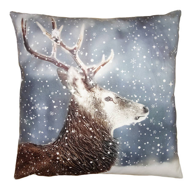 HAES DECO - Kerst Kussenhoes 45x45 cm - Bruin - Collectie: Christmas Animal - Sierkussen, Kussenhoes