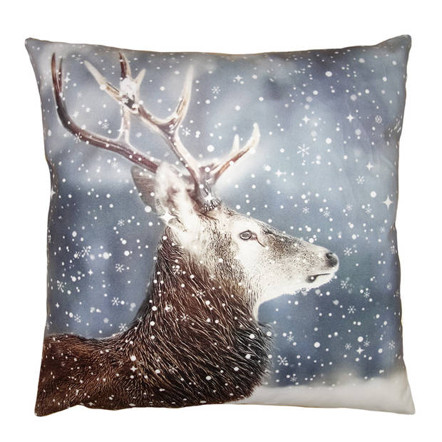 HAES DECO - Kerst Kussenhoes 45x45 cm - Bruin - Collectie: Christmas Animal - Sierkussen, Kussenhoes