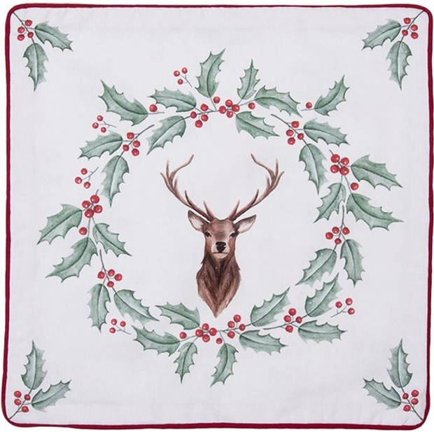 HAES DECO - Kerst Kussenhoes 40x40 cm - Rood - Collectie: Holly Christmas - Sierkussen, Kussenhoes