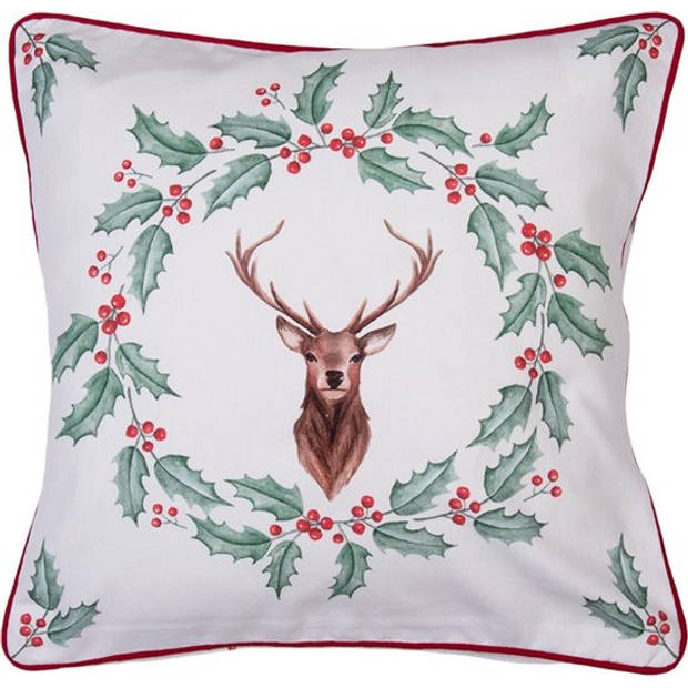 HAES DECO - Kerst Kussenhoes 40x40 cm - Rood - Collectie: Holly Christmas - Sierkussen, Kussenhoes