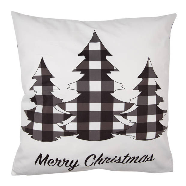 HAES DECO - Kerst Kussenhoes 45x45 cm - Wit - Collectie: Black & White X-Mas - Sierkussen, Kussenhoes