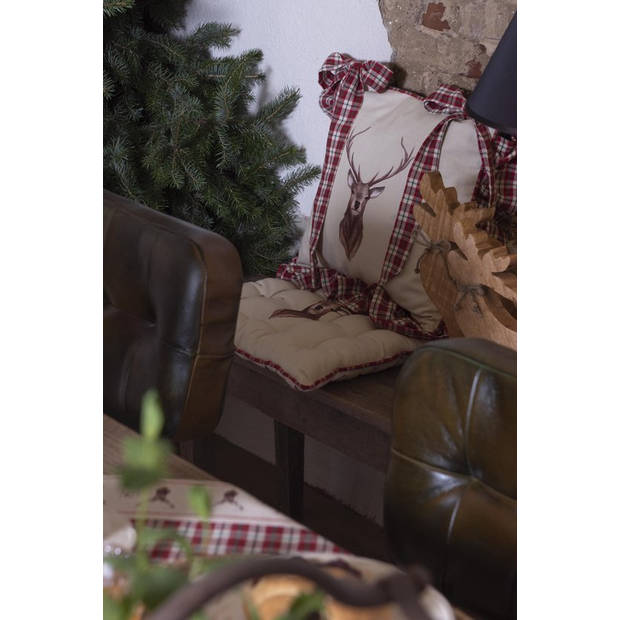 HAES DECO - Kerst Kussenhoes 40x40 cm - Beige - Collectie: Cosy Lodge - Sierkussen, Kussenhoes