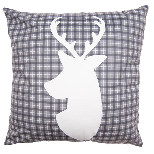 HAES DECO - Kerst Kussenhoes 45x45 cm - Grijs - Collectie: Animal Check - Sierkussen, Kussenhoes