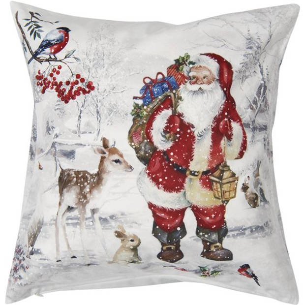 HAES DECO - Kerst Kussenhoes 45x45 cm - Wit - Collectie: Santa Red - Sierkussen, Kussenhoes