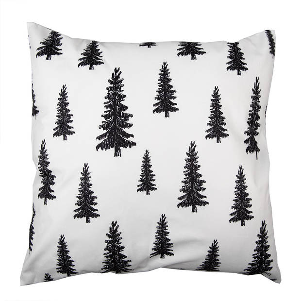 Clayre & Eef Kussenhoes 45x45 cm Zwart Wit Polyester Kerstbomen Sierkussenhoes Zwart Sierkussenhoes