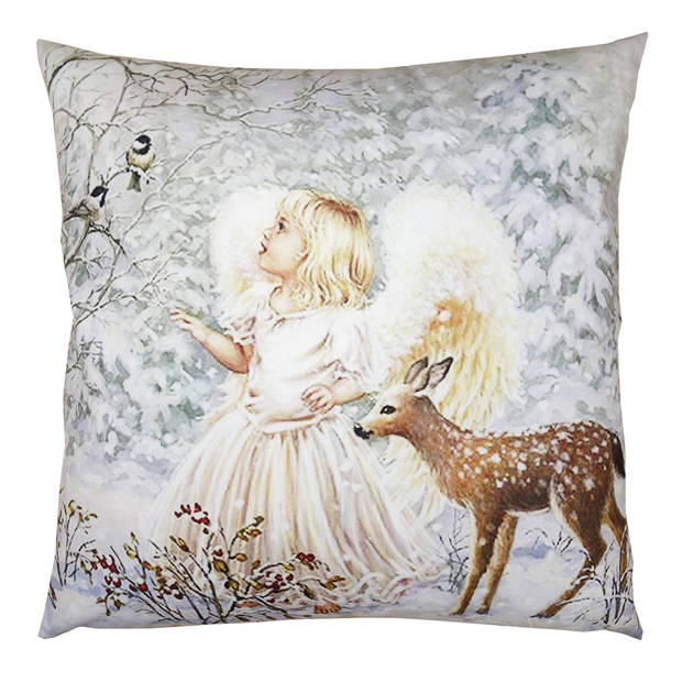 HAES DECO - Kerst Kussenhoes 45x45 cm - Wit - Collectie: Romantic Christmas - Sierkussen, Kussenhoes