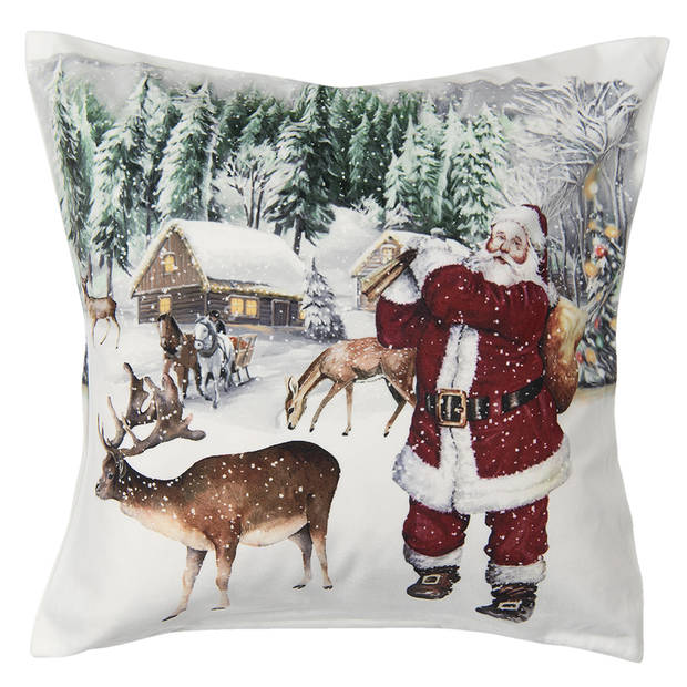 HAES DECO - Kerst Kussenhoes 45x45 cm - Wit - Collectie: Santa Red - Sierkussen, Kussenhoes