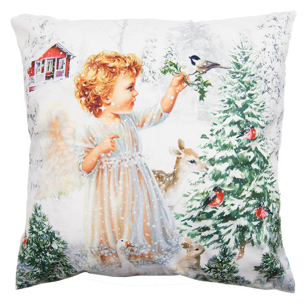 HAES DECO - Kerst Kussenhoes 45x45 cm - Wit - Collectie: Romantic Christmas - Sierkussen, Kussenhoes