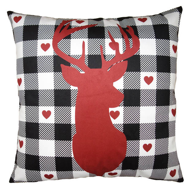 HAES DECO - Kerst Kussenhoes 45x45 cm - Rood - Sierkussen, Kussenhoes