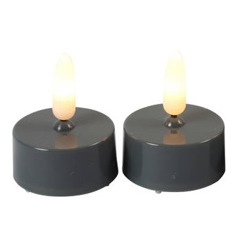 Countryfield LED kaarsjes theelichtjes - 2x stuks - grijs - warm wit - LED kaarsen