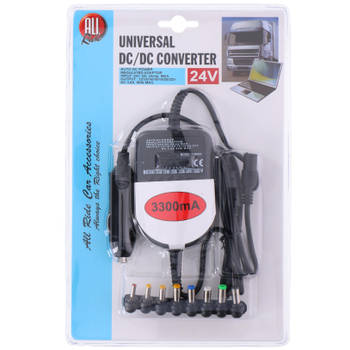 Universele DC/DC omvormer 24 volt naar 12/15/16/18/19/20/22 volt - 3300 mA - 80 watt max - 8 verschillende stekkers