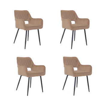 Bronx71 Velvet eetkamerstoel Mika taupe - Eetkamerstoelen set van 4.