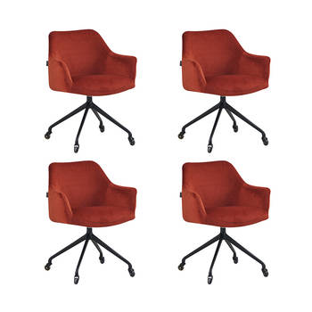 Bronx71 Eetkamerstoel met wieltjes Quinn koper velvet - Eetkamerstoelen set van 4.