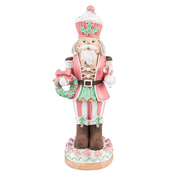 Clayre & Eef Beeld Notenkraker 24 cm Roze Polyresin Kerstdecoratie Roze Kerstdecoratie