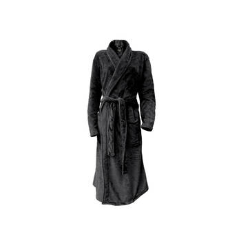 LINNICK Flanel Fleece Badjas Uni - zwart - XL