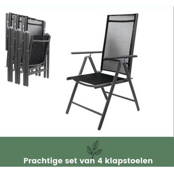 Klapstoel - Set van 4 - Vouwstoel - Klapstoelen Klapstoel camping - Tuinstoel - Tuinstoelen - Aluminium - Antraciet