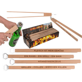 Houten BBQ Tang met Bieropener - Grillen & Chillen - Stevig & Natuurlijk Design - Barbecue Accessoire - Multifunctionele