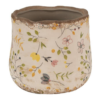 HAES DECO - Bloempot Ø 11x10 cm Beige Geel Keramiek Bloemen Bloempot Binnen