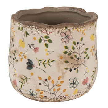 Clayre & Eef Bloempot Ø 14x12 cm Beige Geel Keramiek Bloemen Bloempot Binnen Beige Bloempot Binnen