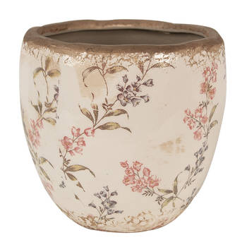 Clayre & Eef Bloempot Ø 14x14 cm Beige Roze Keramiek Bloemen Bloempot Binnen Beige Bloempot Binnen