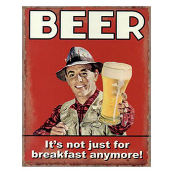 Clayre & Eef Tekstbord 20x25 cm Rood Wit Ijzer Rechthoek Beer It's not just for breakfast anymore! Wandbord Rood