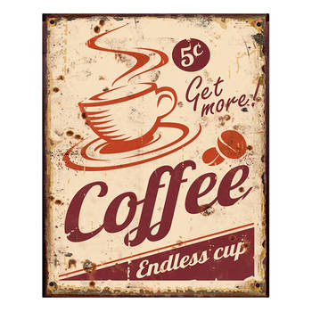 Clayre & Eef Tekstbord 20x25 cm Beige Rood Ijzer Coffee Wandbord Beige Wandbord