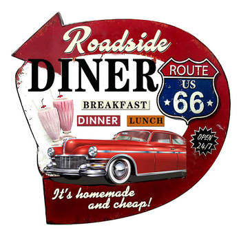 Clayre & Eef Tekstbord 56x54 cm Rood Ijzer Auto Route 66 Wandbord Rood Wandbord