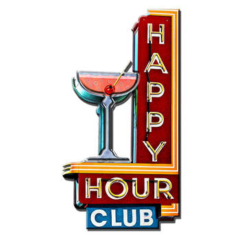 Clayre & Eef Wanddecoratie 32x60 cm Rood Ijzer Happy Hour Club Muurdecoratie Rood Muurdecoratie