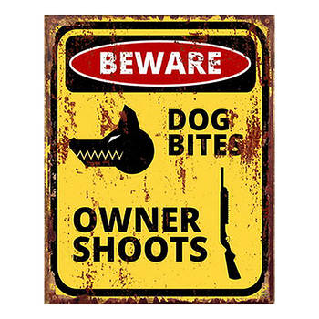 Clayre & Eef Tekstbord 20x25 cm Geel Ijzer Warning Wandbord Geel Wandbord