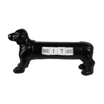 Clayre & Eef Kalender Hond 31x8x15 cm Zwart Kunststof Aftelkalender Zwart Aftelkalender