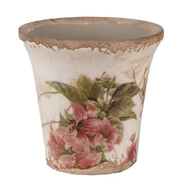 Clayre & Eef Bloempot Ø 9x8 cm Beige Roze Keramiek Bloemen Bloempot Binnen Beige Bloempot Binnen