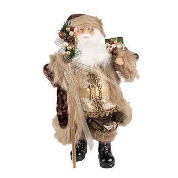 HAES DECO - Kerstman deco Figuur 26x16x47 cm - Bruin - Kerst Figuur, Kerstdecoratie