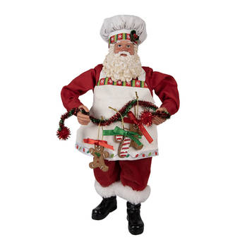 Clayre & Eef Beeld Kerstman 28 cm Rood Textiel op kunststof Decoratie figuur Rood Decoratie figuur