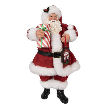 HAES DECO - Kerstman deco Figuur 16x8x28 cm - Rood - Kerst Figuur, Kerstdecoratie