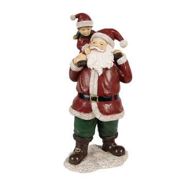 Clayre & Eef Beeld Kerstman 11x8x23 cm Rood Polyresin Kerstdecoratie Rood Kerstdecoratie