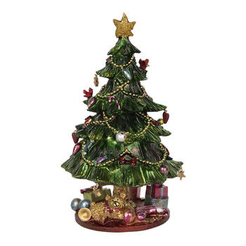 HAES DECO - Muziekdoos Kerstboom Ø 14x23 cm - Groen - Kerst Figuur, Kerstdecoratie