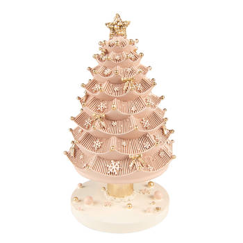 Clayre & Eef Muziekdoos Kerstboom 20 cm Roze Polyresin Kerstdecoratie Beeld Roze Kerstdecoratie Beeld
