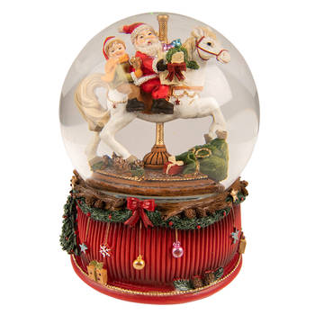 HAES DECO - Muziekdoos Sneeuwbol Ø 16x20 cm / 2xAAA - Rood - Kerst Figuur, Kerstdecoratie