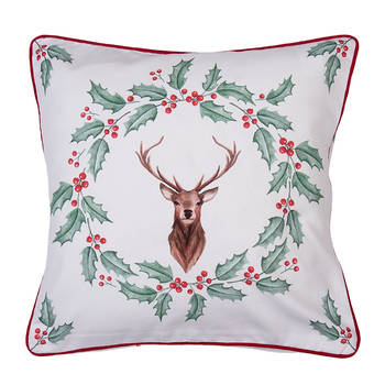 HAES DECO - Kerst Kussenhoes 40x40 cm - Rood - Collectie: Holly Christmas - Sierkussen, Kussenhoes