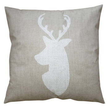 HAES DECO - Kerst Kussenhoes 45x45 cm - Beige - Collectie: Natural winter vibes - Sierkussen, Kussenhoes