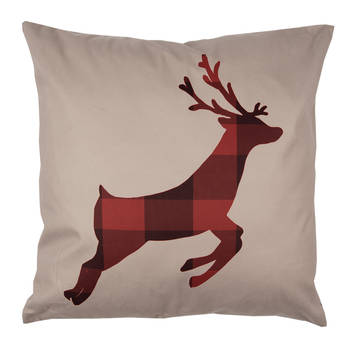 Clayre & Eef Kussenhoes 45x45 cm Rood Bruin Polyester Hert Sierkussenhoes Rood Sierkussenhoes