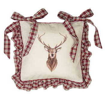 HAES DECO - Kerst Kussenhoes 40x40 cm - Beige - Collectie: Cosy Lodge - Sierkussen, Kussenhoes