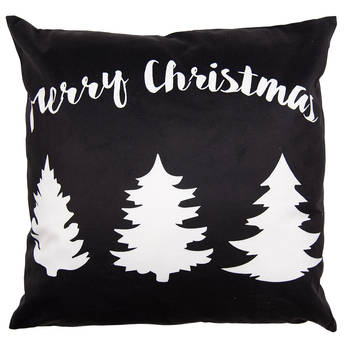 HAES DECO - Kerst Kussenhoes 45x45 cm - Zwart - Collectie: Black & White X-Mas - Sierkussen, Kussenhoes