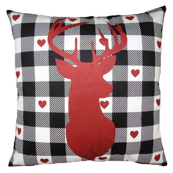 HAES DECO - Kerst Kussenhoes 45x45 cm - Rood - Sierkussen, Kussenhoes