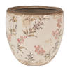 Clayre & Eef Bloempot Ø 14x14 cm Beige Roze Keramiek Bloemen Bloempot Binnen Beige Bloempot Binnen