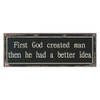 Clayre & Eef Tekstbord 36x13 cm Zwart Beige Ijzer Rechthoek First God created man then he had a better idea Wandbord