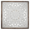 Clayre & Eef Wanddecoratie 95x4x95 cm Wit Hout Vierkant Bloemen Muurdecoratie Wit Muurdecoratie