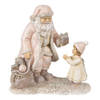 Clayre & Eef Beeld Kerstman 14x9x14 cm Roze Polyresin Kerstdecoratie Roze Kerstdecoratie