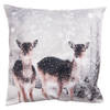 Clayre & Eef Kussenhoes 45x45 cm Wit Grijs Polyester Herten Sierkussenhoes Wit Sierkussenhoes